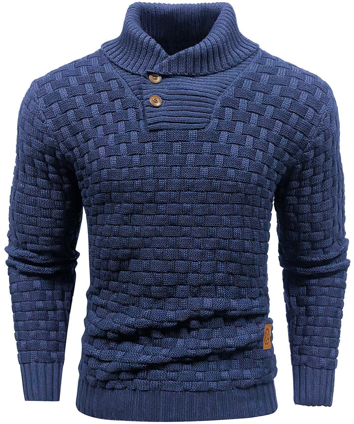 Comfortable men's high collar button-up sweater, a must-have for winter fashion.