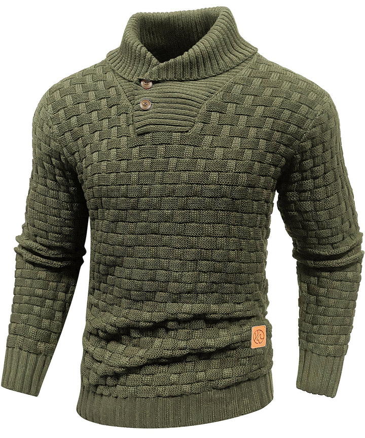 Classic men's high collar button sweater, a versatile addition to any winter wardrobe.