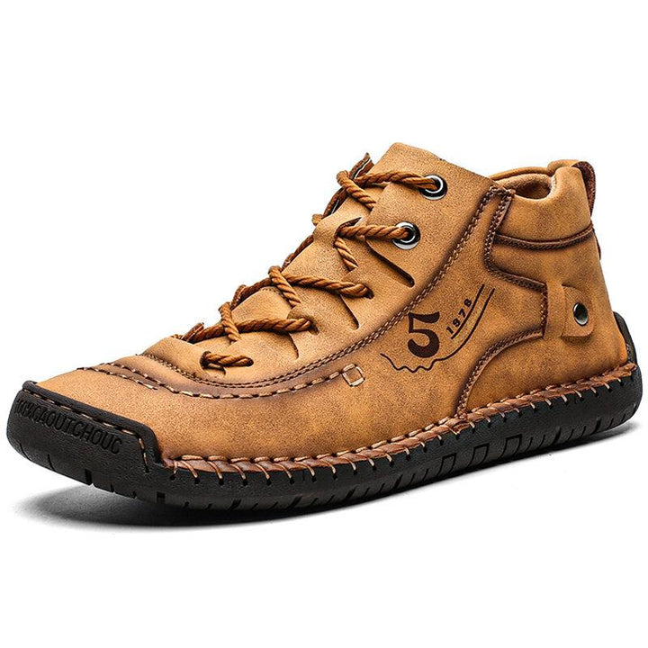 Men's high-top hand-stitched leather loafers, non-slip, all-season casual footwear