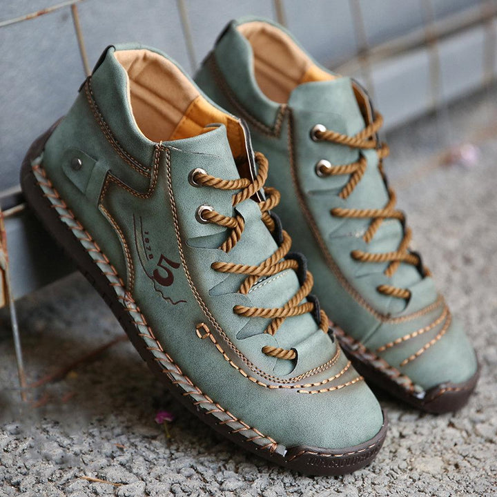 Men's casual non-slip high-top leather loafers with distinct hand-stitched accents