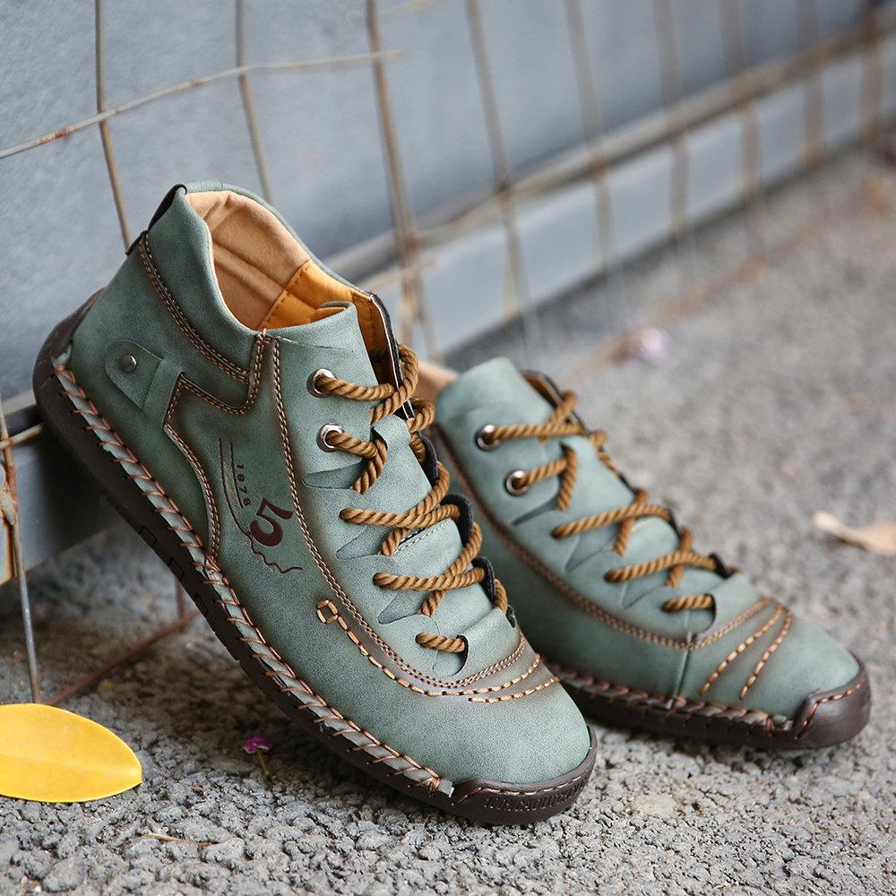 High-quality men's hand-stitched leather boots, all-season high-top design for mensfashion