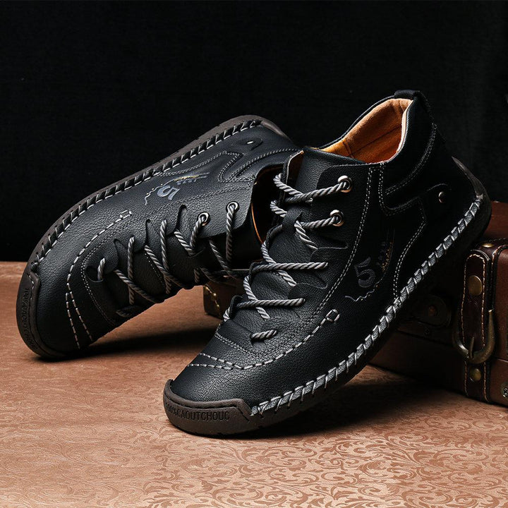 Studio shot of men's hand-stitched high-top leather loafers, non-slip, perfect casual footwear