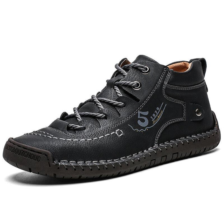 Full view of men's casual high-top leather loafers with robust hand-stitched construction
