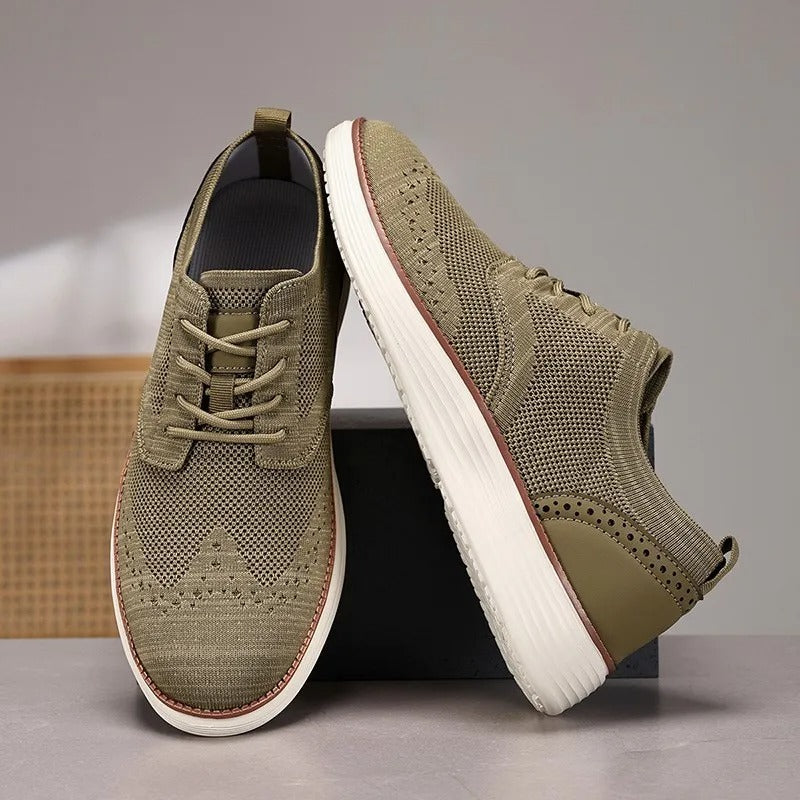 Side view of a men's versatile hybrid dress shoe, ideal for both casual and formal occasions.