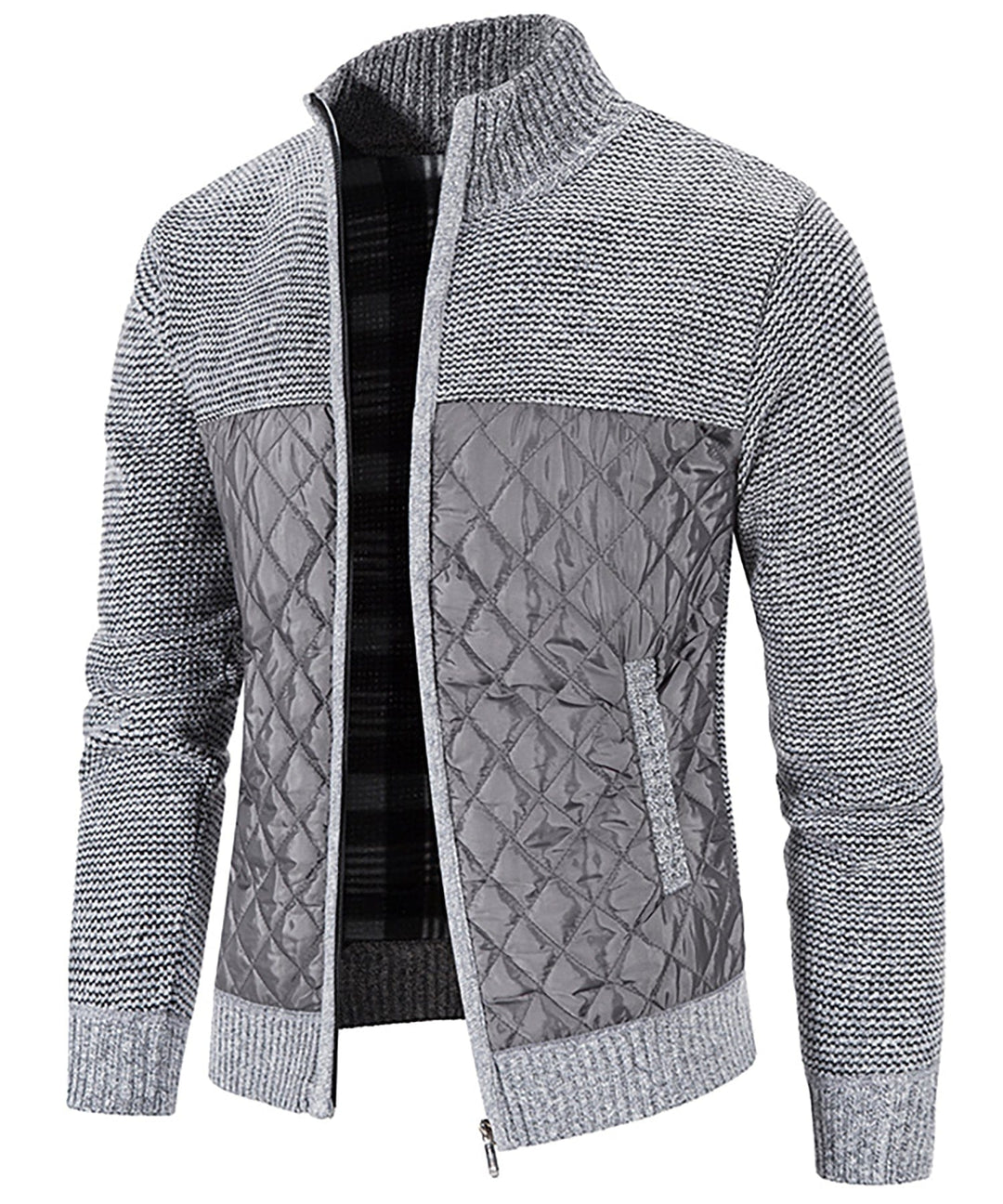 Folded Men's Hybrid Quilted Sweater Jacket, displaying its compact and travel-friendly design as outerwear