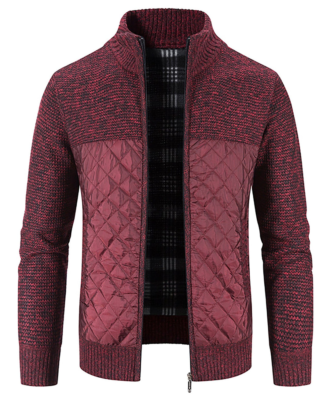 Close-up of the knit cuffs on a Men's Hybrid Quilted Sweater Jacket, providing comfort and a snug fit