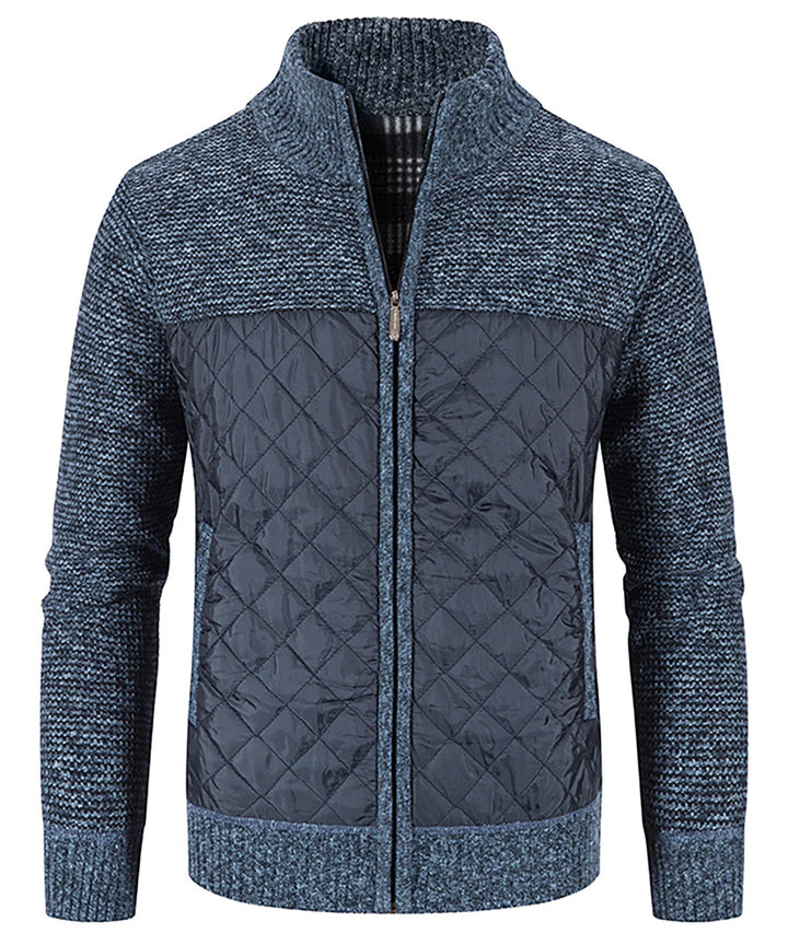 Stylish Men's Hybrid Quilted Sweater Jacket, combining knit sleeves & a quilted body, ideal for winter wear