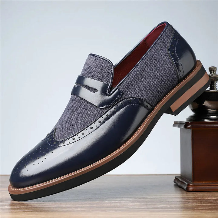 Men's hybrid wingtip loafers with intricate stitching details, high-quality men's footwear