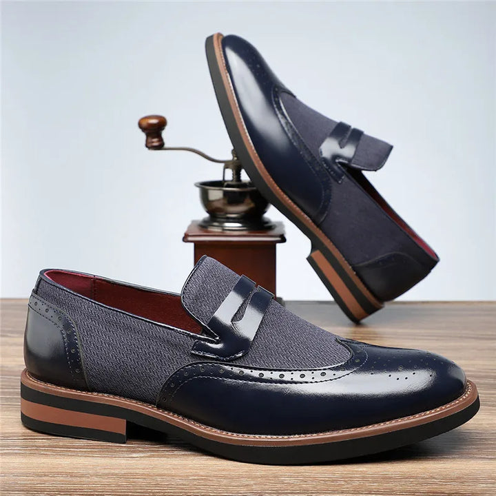Full shot of men's hybrid wingtip loafers, a perfect blend of modern and traditional men's shoes