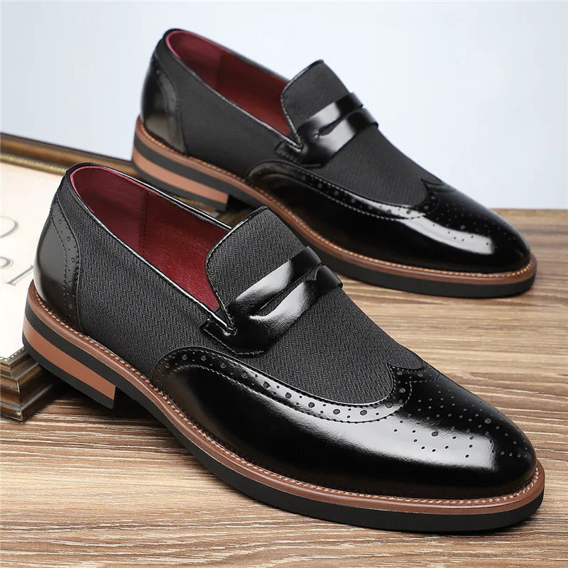 Men's hybrid wingtip loafers in a rich tan color, versatile for both office and casual dress