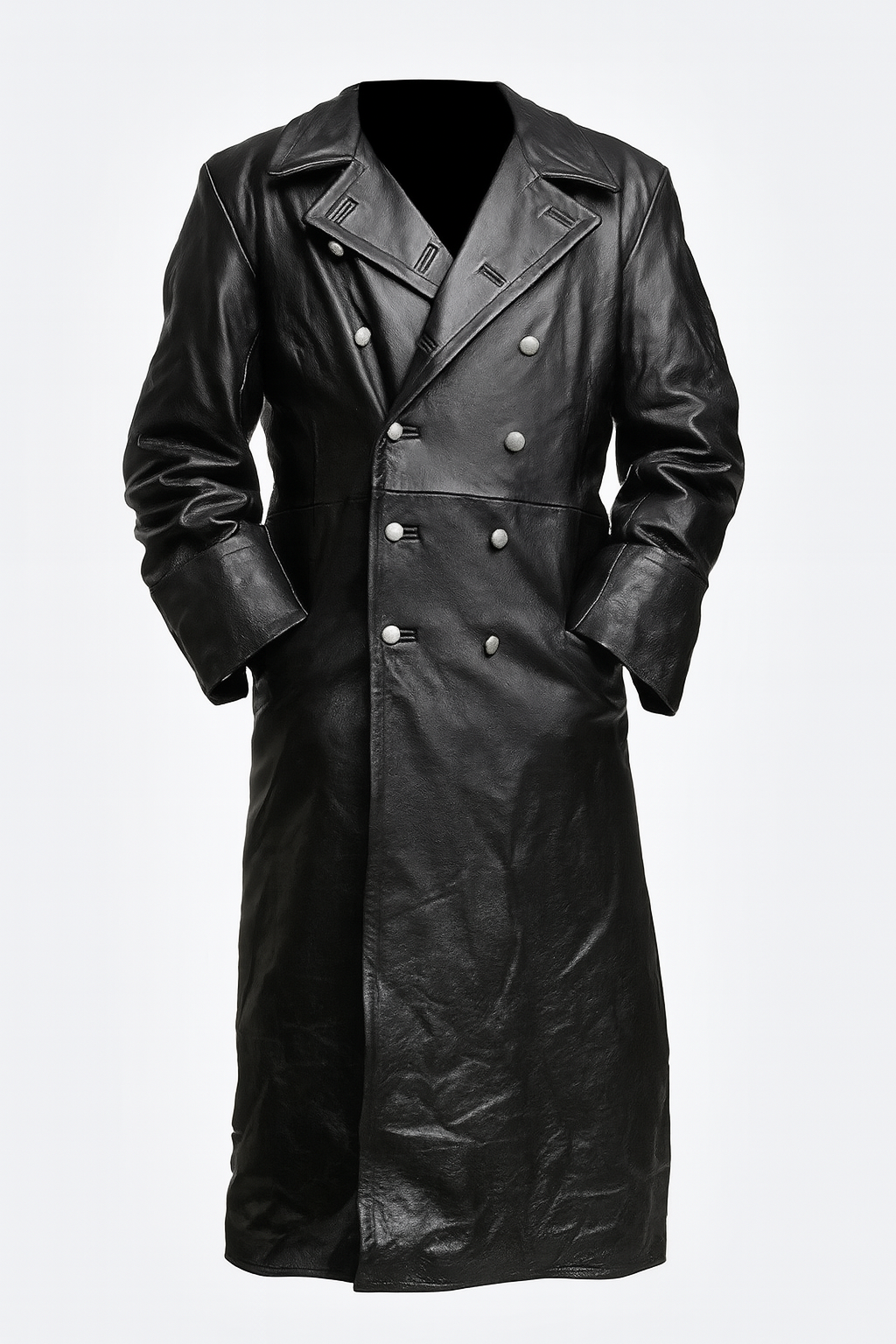Men's Iconic Gothic WW2 style long trench coat, double-breasted military outerwear. Vintage-inspired for winter & fall fashion.
