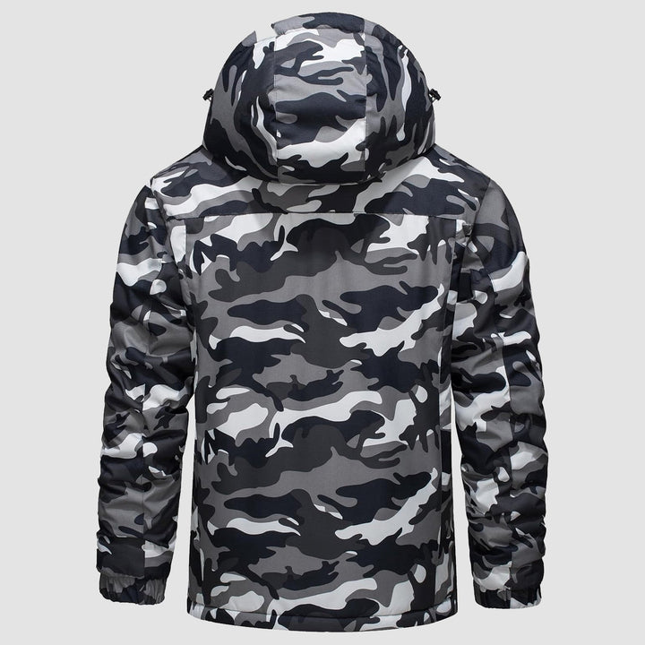 A men's water-resistant insulated alpine jacket with subtle branding, great for outdoor wear.