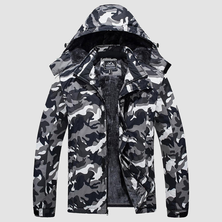 Men's insulated alpine jacket, durable and water-resistant, designed for rigorous hiking trips.