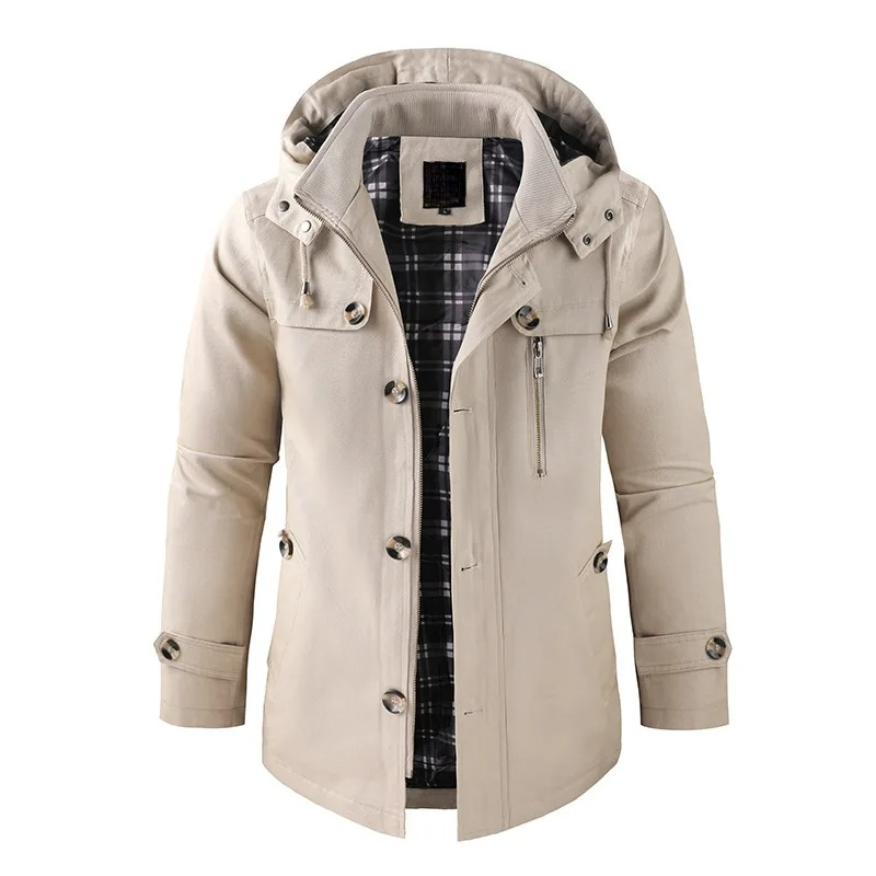 Men's insulated mid-thigh parka jacket, perfect for cold weather, in a sleek black finish.