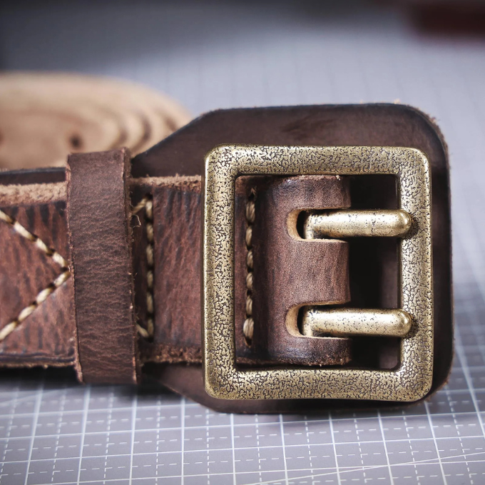 Backside view of a men's Italian leather belt, showcasing its craftsmanship and durability.