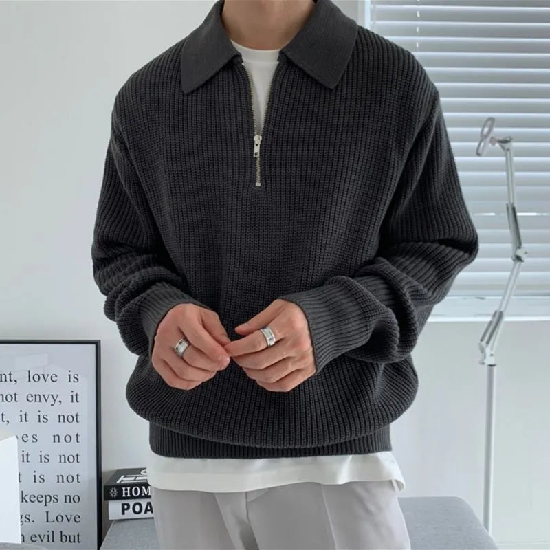 Men's fashion quarter zip sweater, featuring a unique jacquard knit design, great for layering.