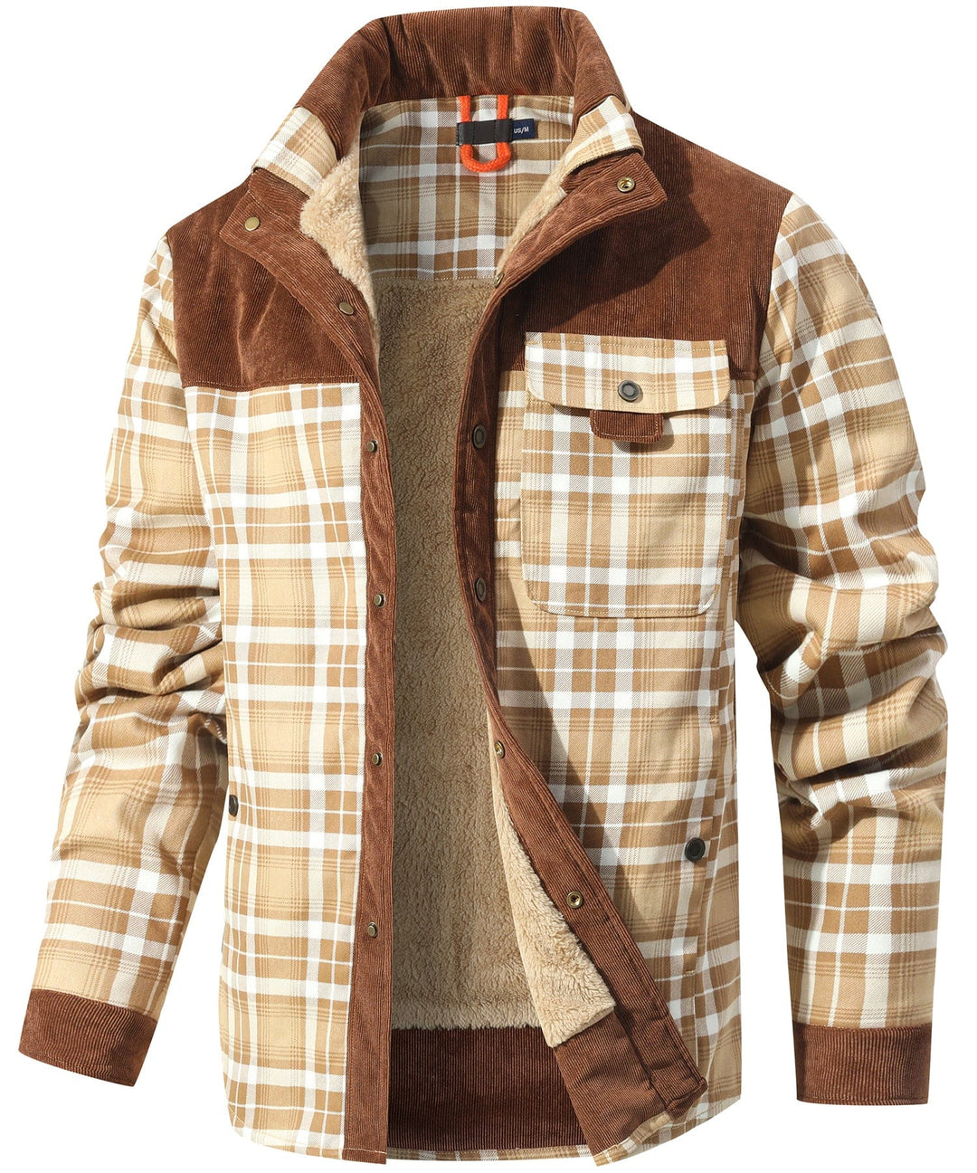 Front view of men's khaki Explorer jacket, a durable cotton blend for outdoor exploration and everyday style