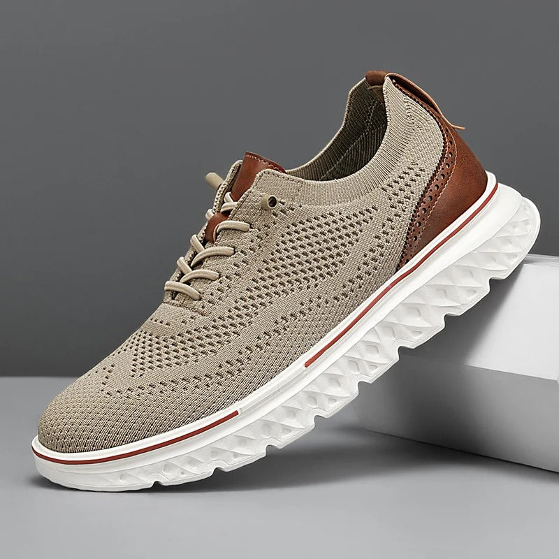 Brogue-style knit dress sneakers for men, lightweight and perfect for casual everyday wear.