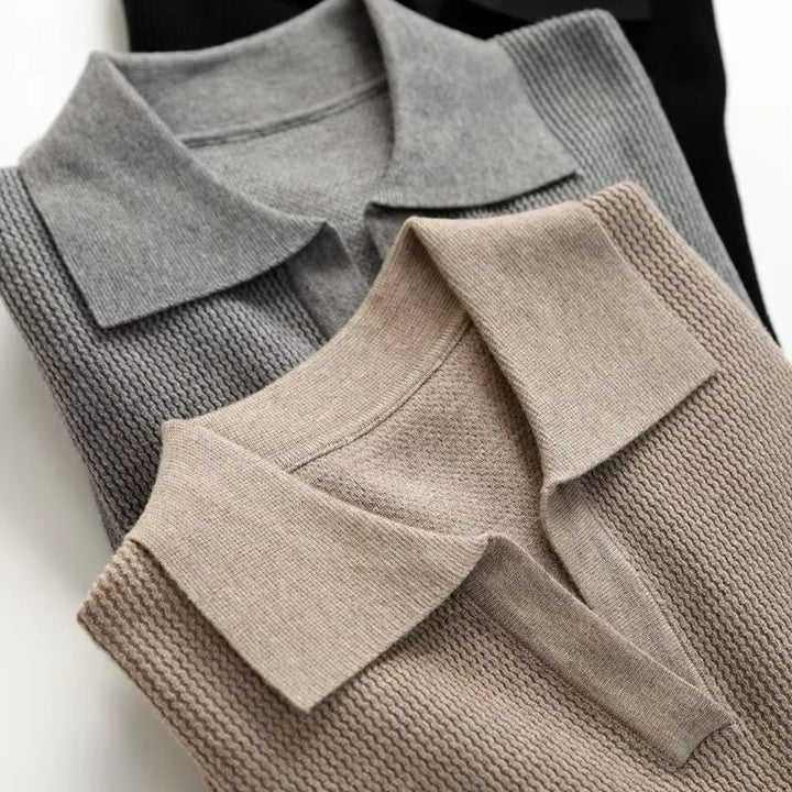 Casual men's cotton blend collared knit pullover sweater, a comfortable choice for everyday fashion.