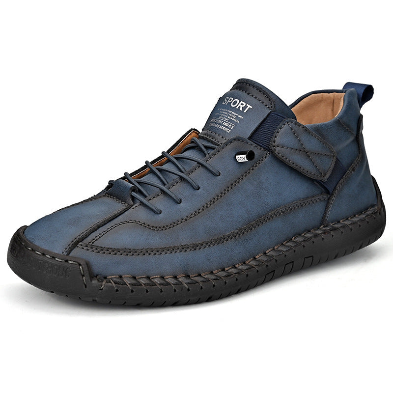 Men's leather orthopedic sneakers, black, with comfort sole for support. Wide fit casual shoes.