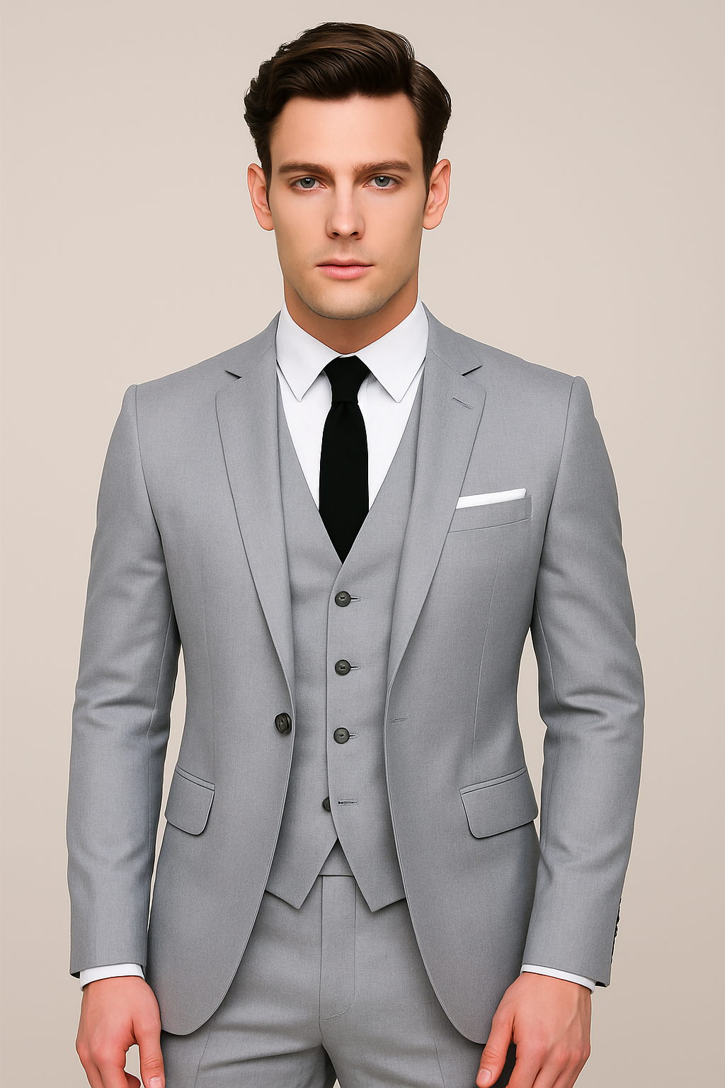 Stylish men's navy blue 3-piece suit, ideal business attire or spring occasion formal wear, men's apparel.