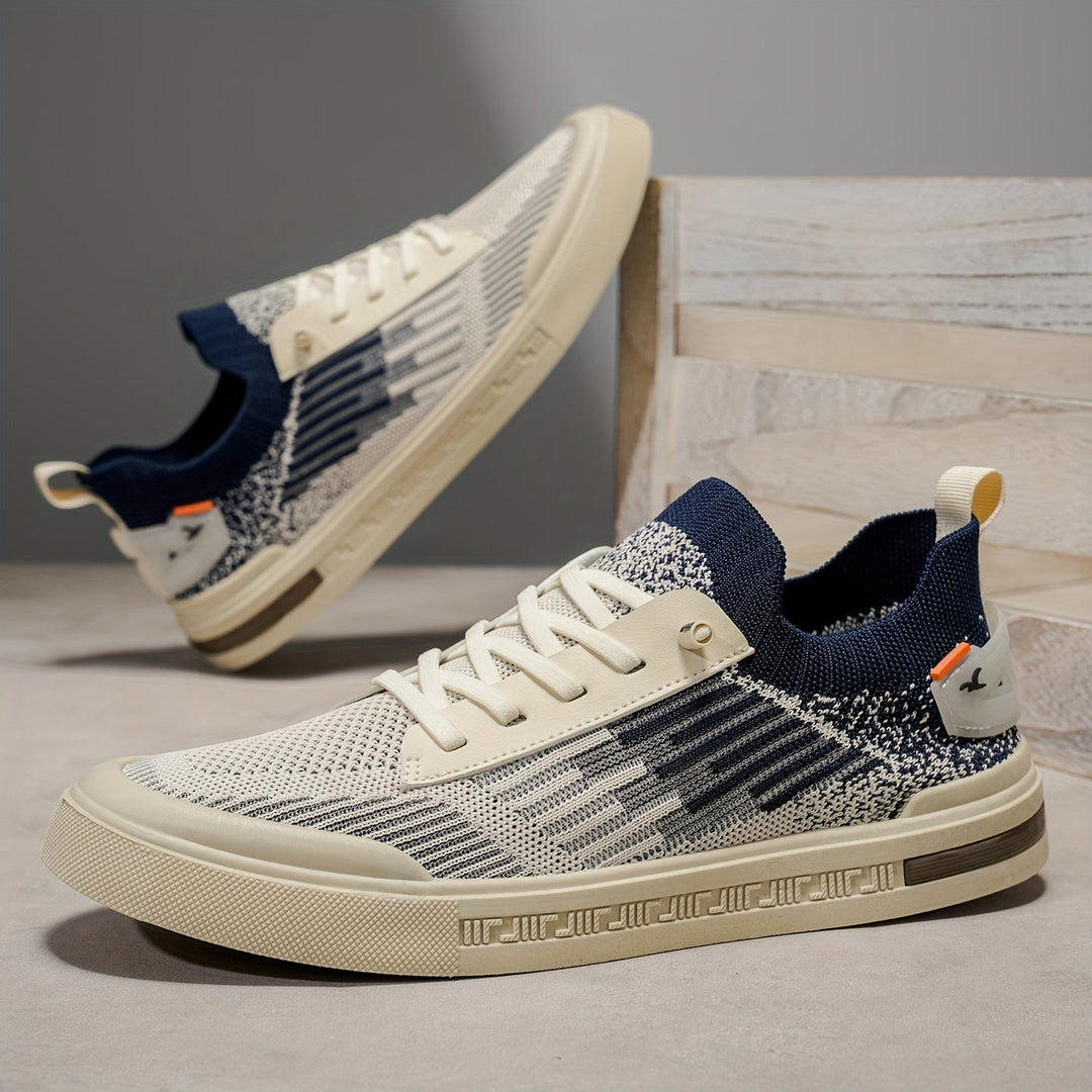 Comfortable men's lace-up knit shoes for walking, offering lightweight support & modern street style.