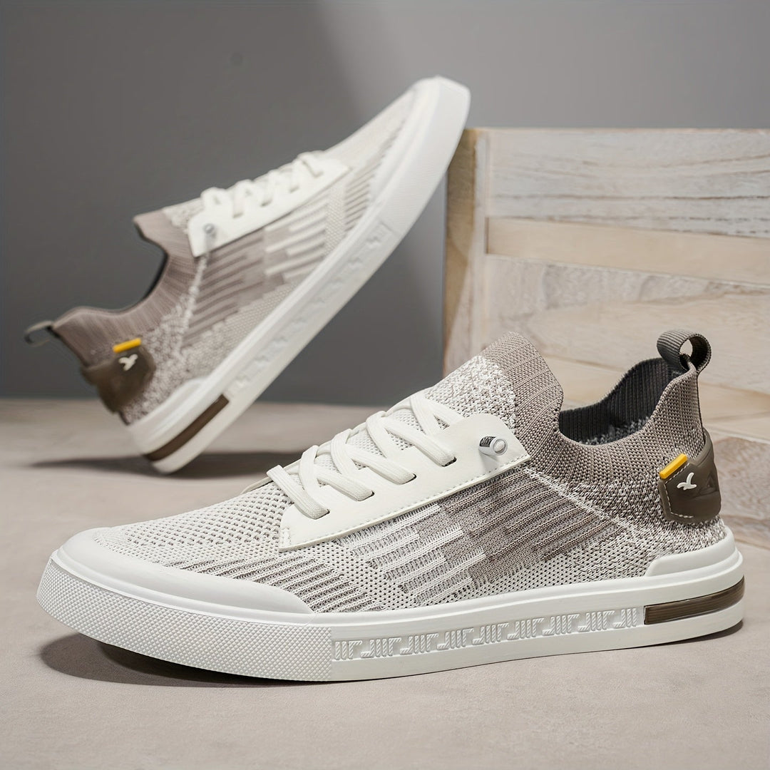 Men's modern lace-up knit sneakers, featuring a lightweight design for comfortable walking & active street fashion.