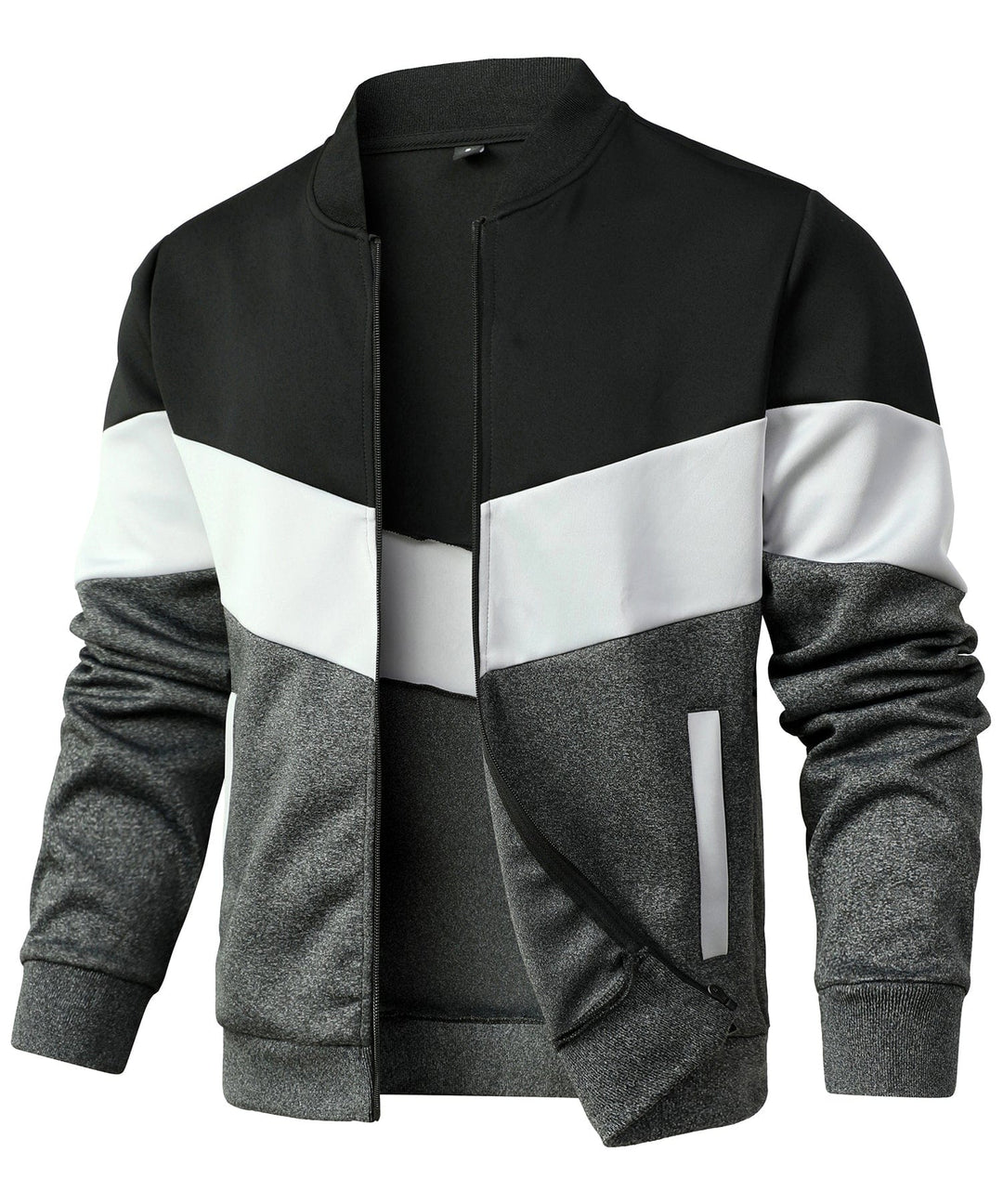 Sporty men's color block jacket with full zip, ideal as lightweight outerwear & new arrival for men's tops.