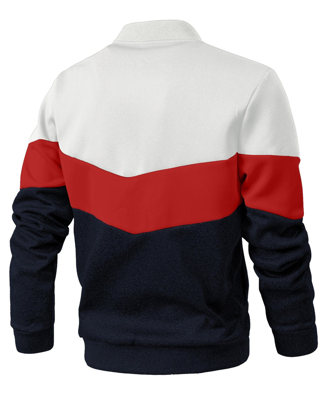 Zoom-in on cuff detail of men's lightweight color block jacket, showcasing quality finish & men's comfortable design.