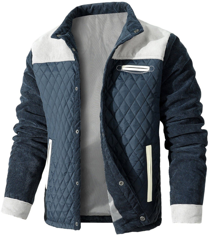 Close-up of men's dual-tone lightweight jacket with concealed carry pockets