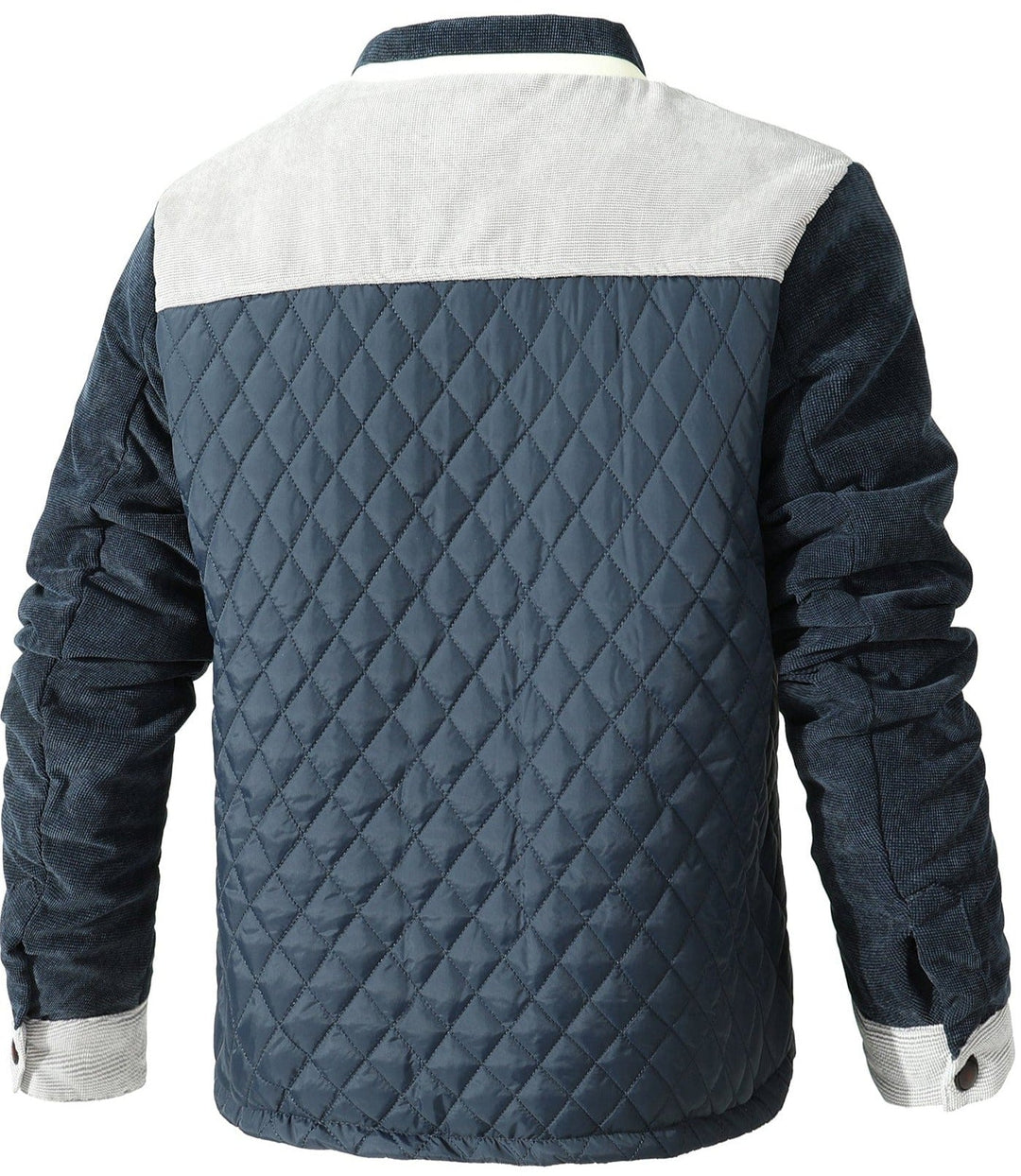 Back view of men's lightweight concealed carry jacket, black and grey design