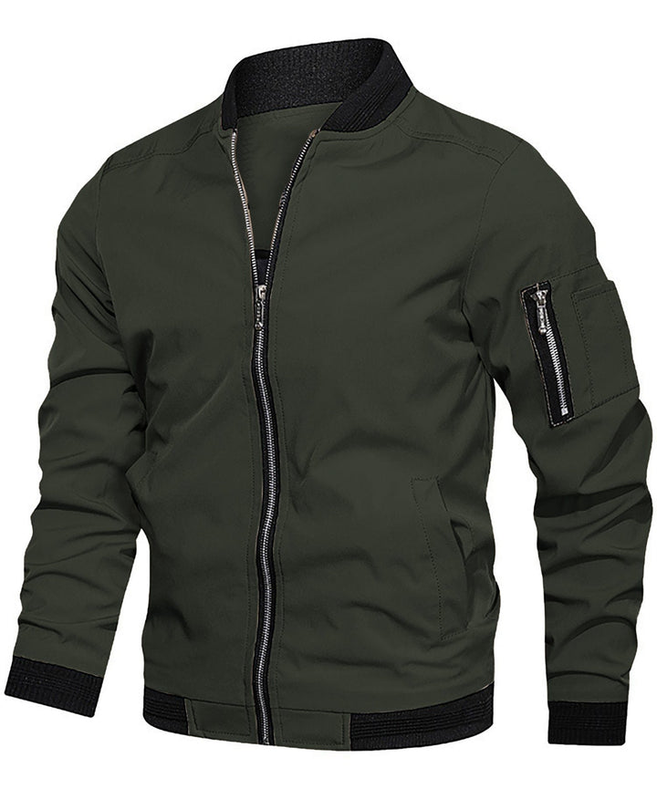 Dark grey men's lightweight bomber jacket, a versatile full-zip option for everyday casual wear.