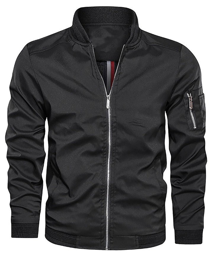 Men's casual full-zip bomber jacket, an essential piece of lightweight outerwear for transitional weather.
