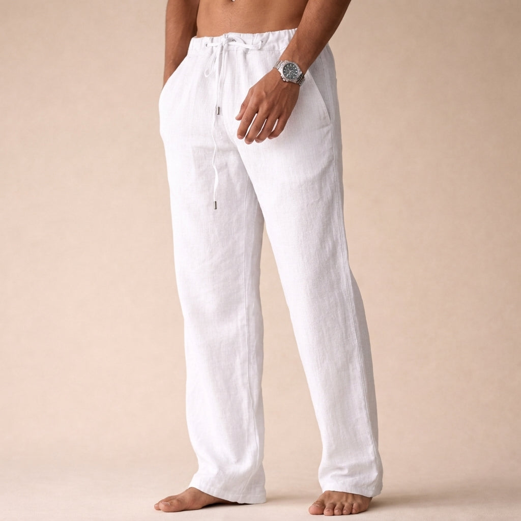 Men's lightweight linen trousers, perfect for breathable summer comfort.