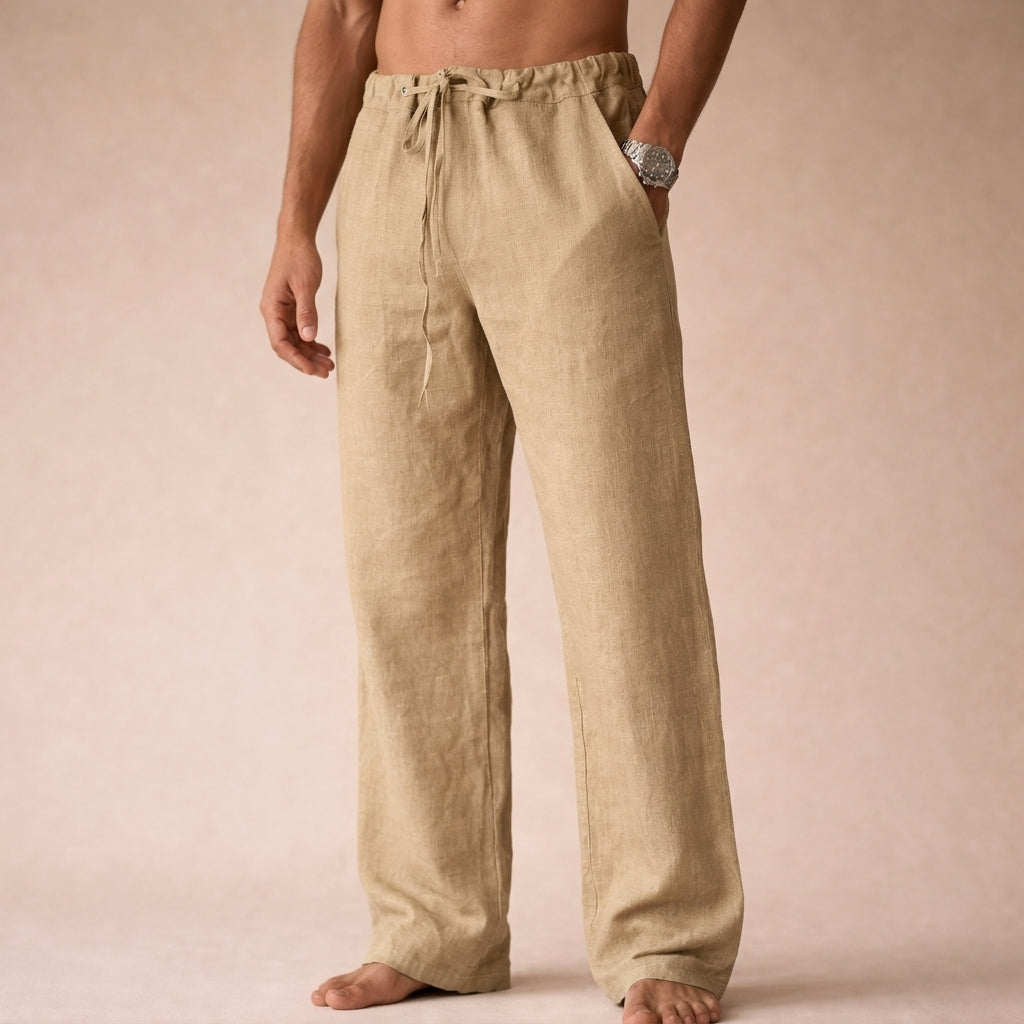 Breathable men's linen trousers, offering ultimate comfort for warm summer wear.