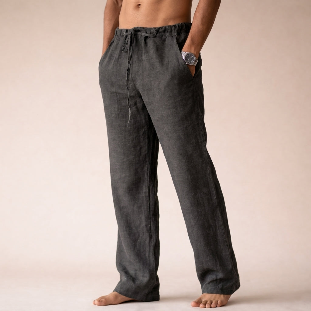 Men's fashion: lightweight linen trousers for summer, combining style, comfort, and breathability.