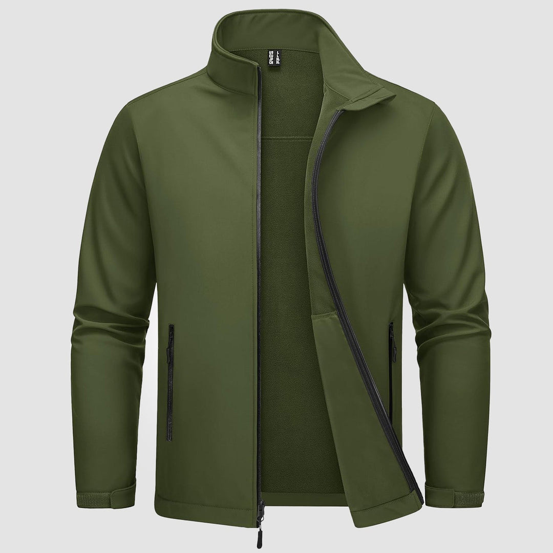 Back view of a sleek modern bomber jacket for men, emphasizing its lightweight design.
