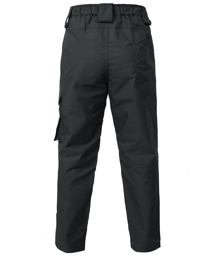 Black men's athletic trail pants, durable and breathable for all-season outdoor wear.