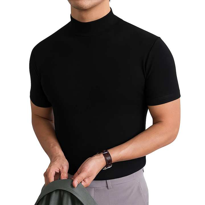 Stylish men's breathable short-sleeve turtleneck, an ideal lightweight top for summer fashion and daily casual wear.