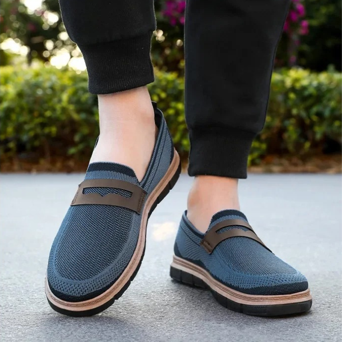 Stylish men's casual footwear: slip-on knit loafers, very lightweight.