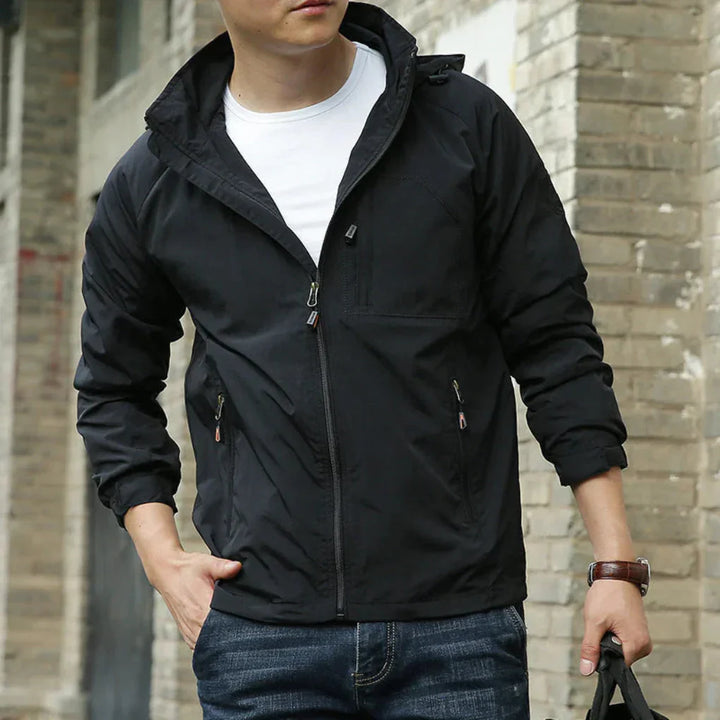 Men's collared lightweight jacket. Versatile transitional outerwear, great for spring, fall, and weather resistance.