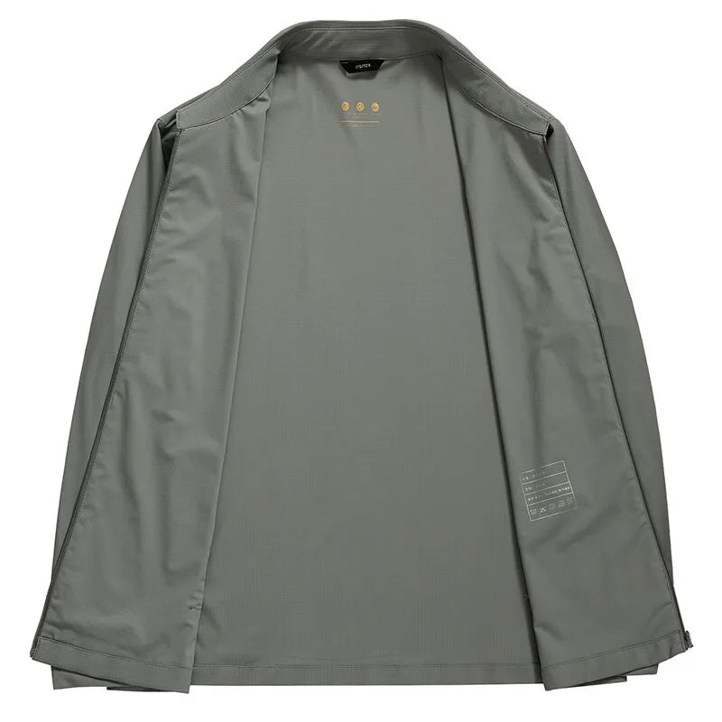 Stylish men's outerwear, a lightweight performance jacket in a versatile color, suitable for all seasons.