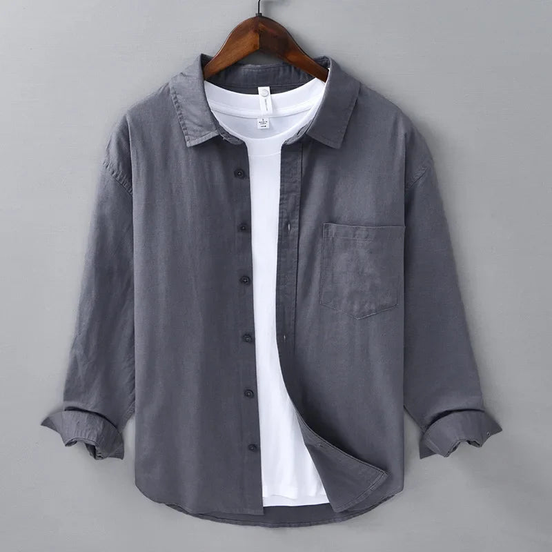 Man wearing a relaxed fit natural fabric linen shirt, perfect for resort wear