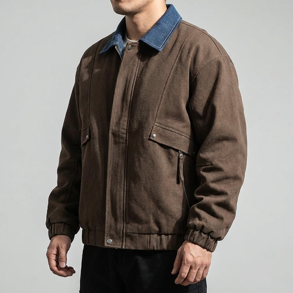 Durable men's windbreaker jacket with a stylish lapel, ideal for casual wear in changing weather.