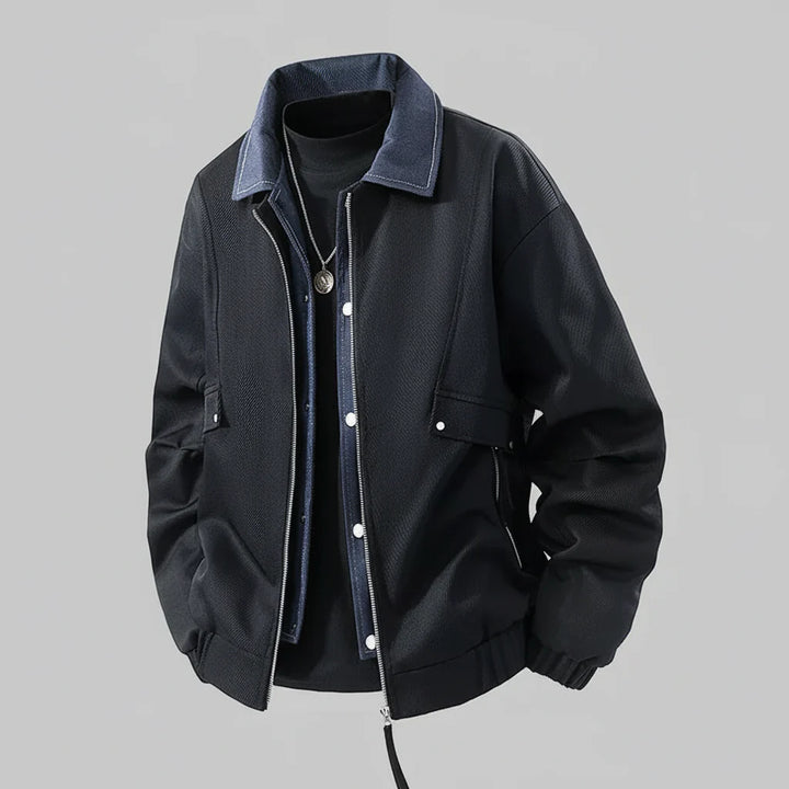 Spring-fall men's outerwear: a lightweight, casual windbreaker jacket with a sophisticated lapel design.