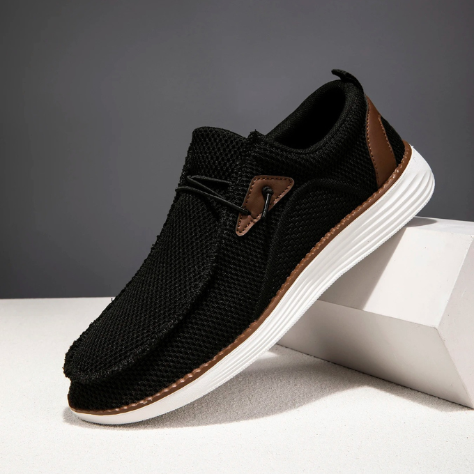 Front view of men's woven mesh loafers, perfect for a breathable and casual look