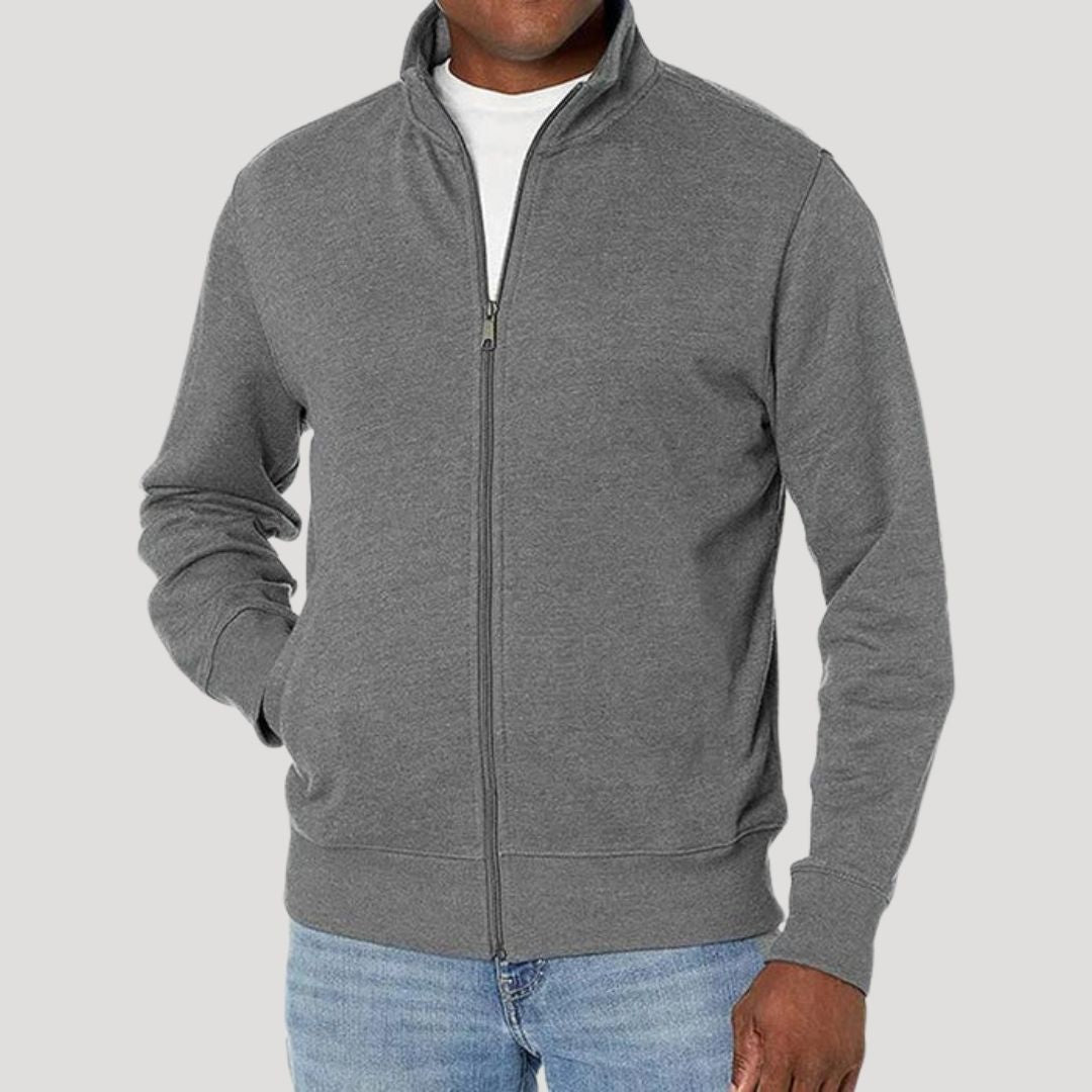 Men's lightweight zip-up casual spring jacket in a neutral color, perfect for everyday outerwear.