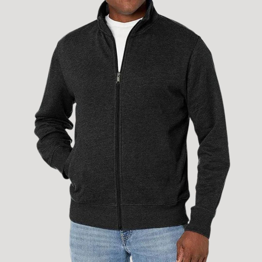 Front view of a men's casual spring jacket, featuring a full zip-up closure and lightweight fabric.