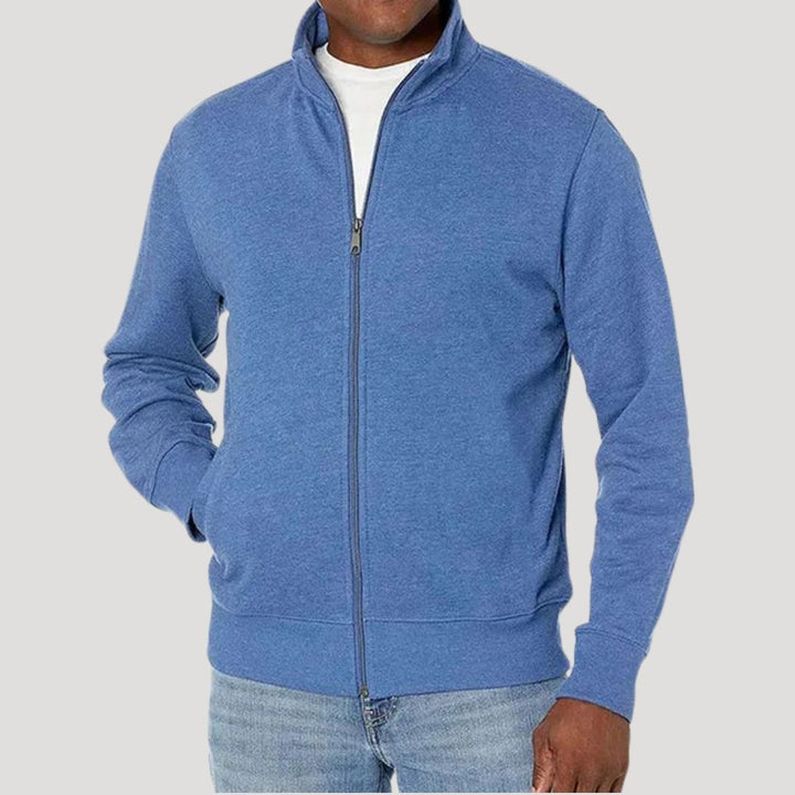 Texture detail of the fabric on a men's casual spring jacket, highlighting its soft and comfortable feel.