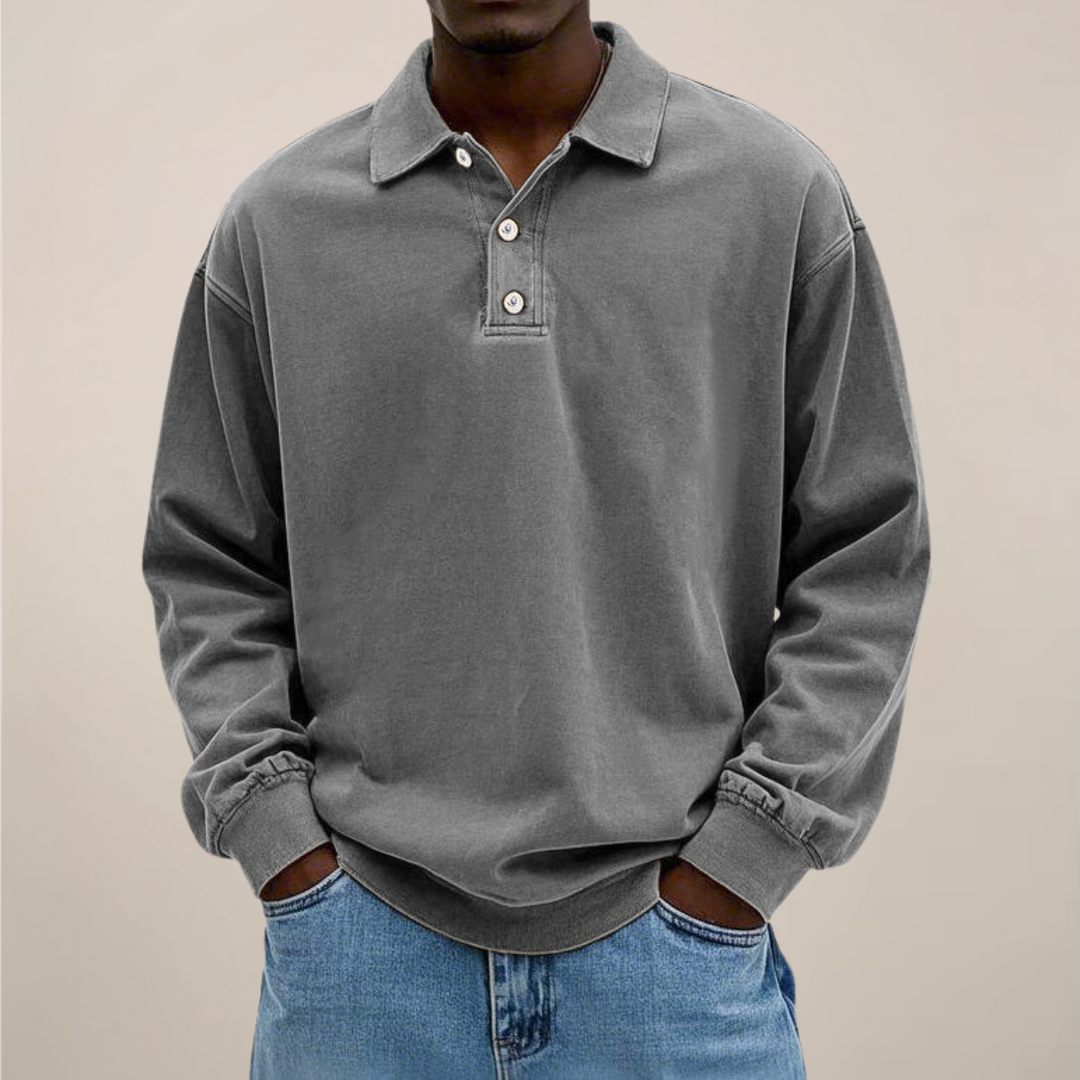 Classic men's long sleeve polo shirt with button placket. Smart casual top for versatile everyday fashion.